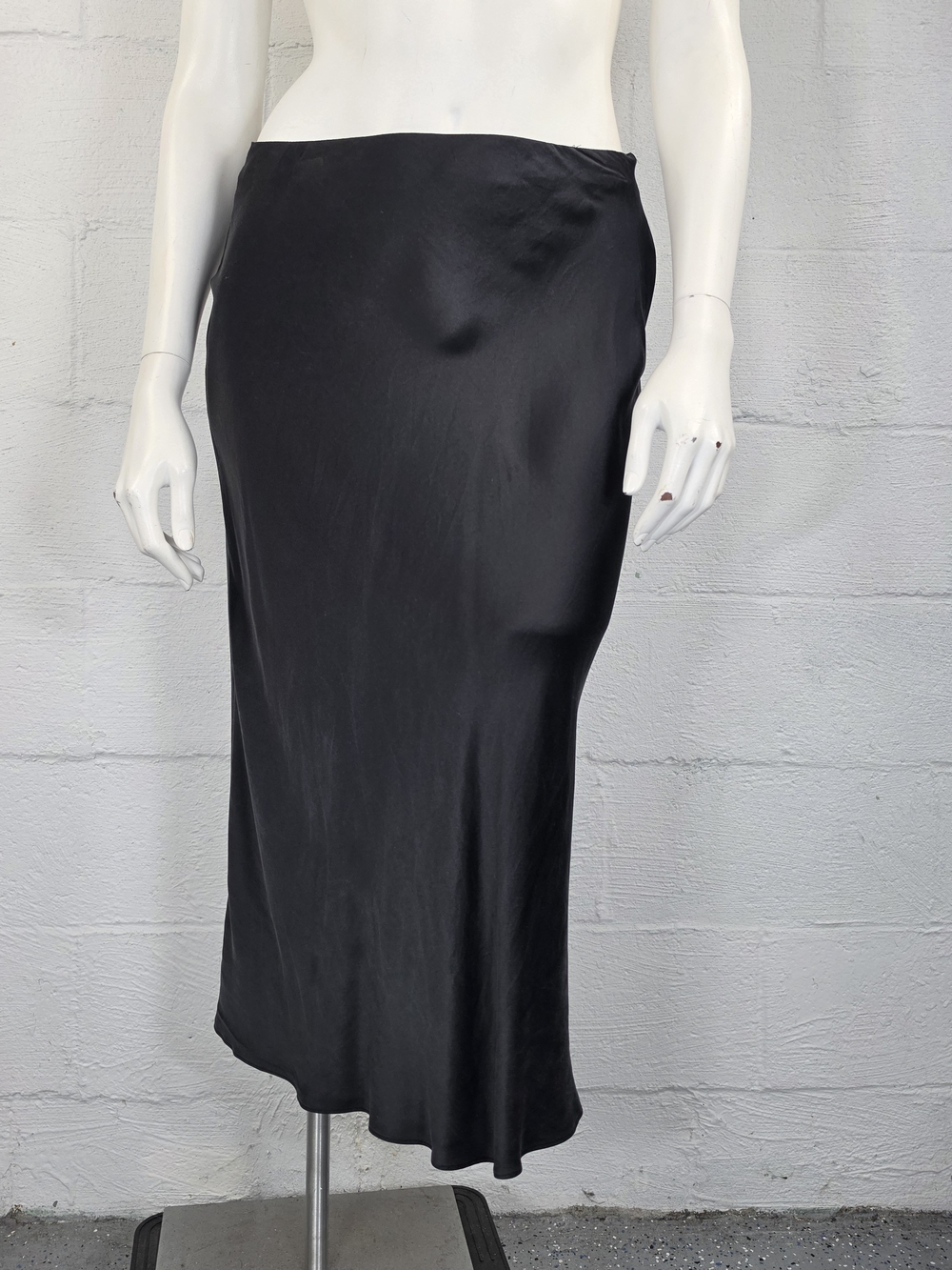 Amanda Uprichard Black Satin Midi Slip Skirt